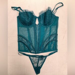 Victoria Secret Teal  Lace Bustier Set